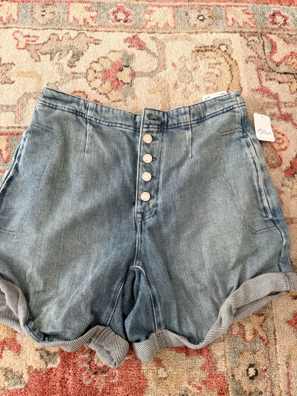 We The Free Light Blue Button-Front Denim Shorts